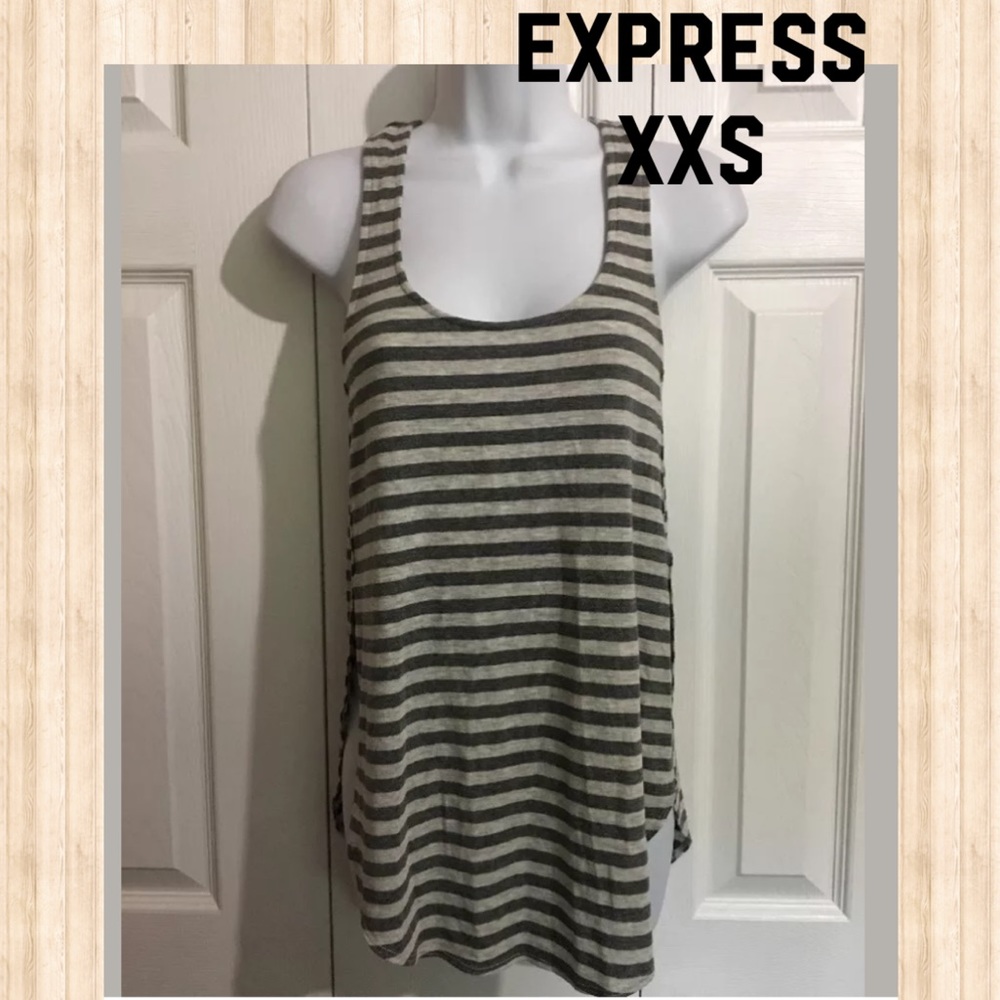 EXPRESS Gray Striped Knit Tank Top XXS